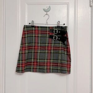 Cute A-Line Plaid Skirt with Belt Accent